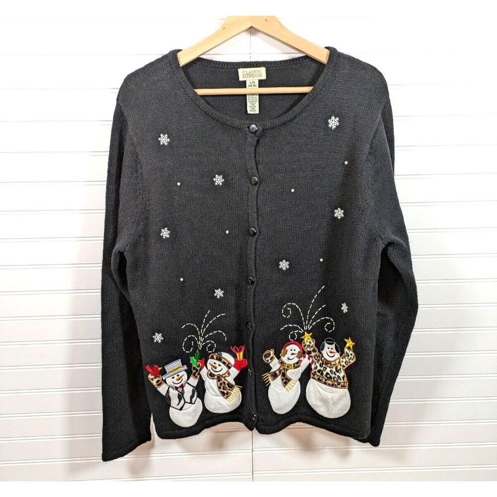 Vintage Classic Elements Christmas Sweater Womens Large Holiday Winter Snowman